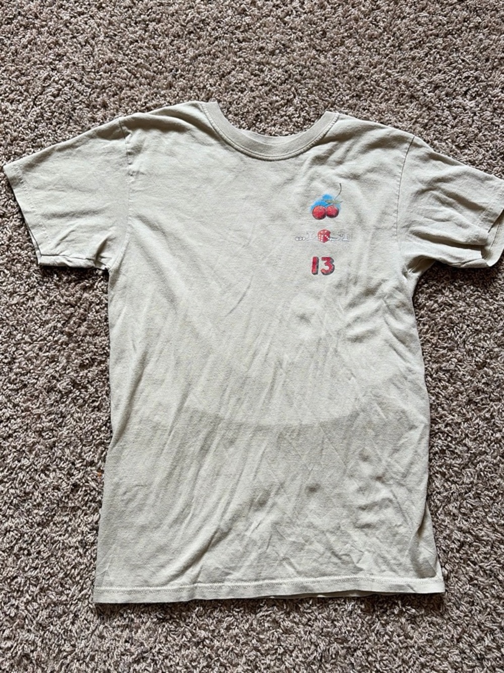 Lost Beige Graphic Tee with Red Cherry Detail